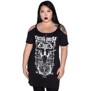 Killstar occult youth distressed cold shoulder tshirt dress size 4x gothic